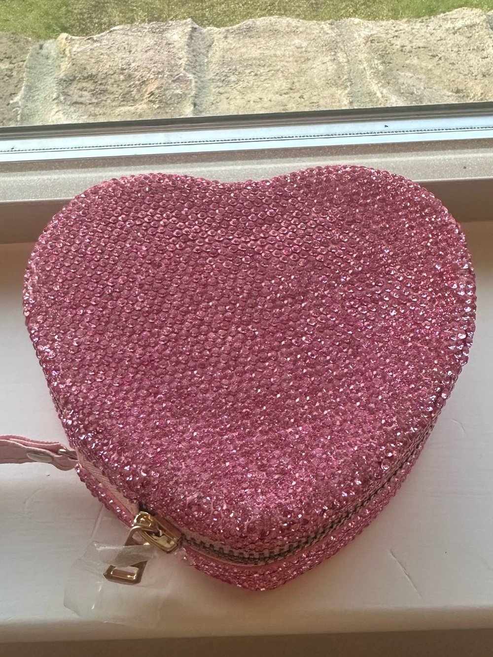 Pink Rhinestone Heart Jewelry Box Travel Case w/ 3 CZ Stud Earrings NIB NWT